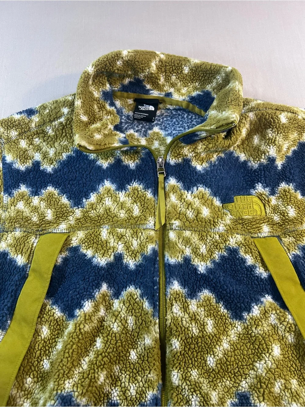 The North Face Sherpa Fleece Jacket Men’s Small Blue Green Full Zip Print Fleece